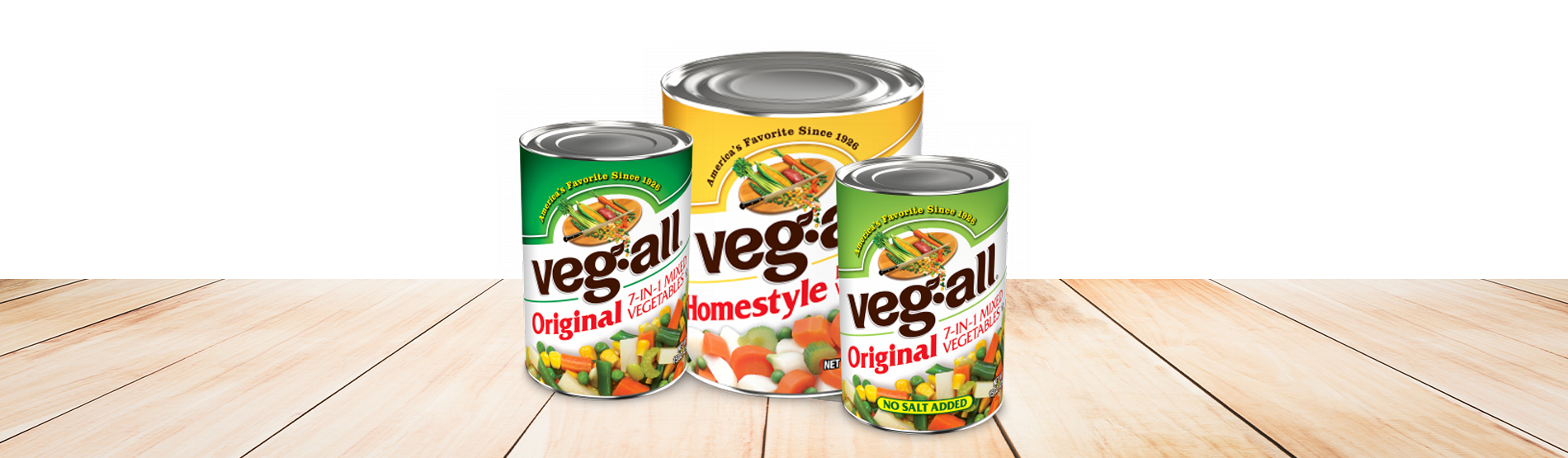 3 Veg-all Canned Veggies on wood table